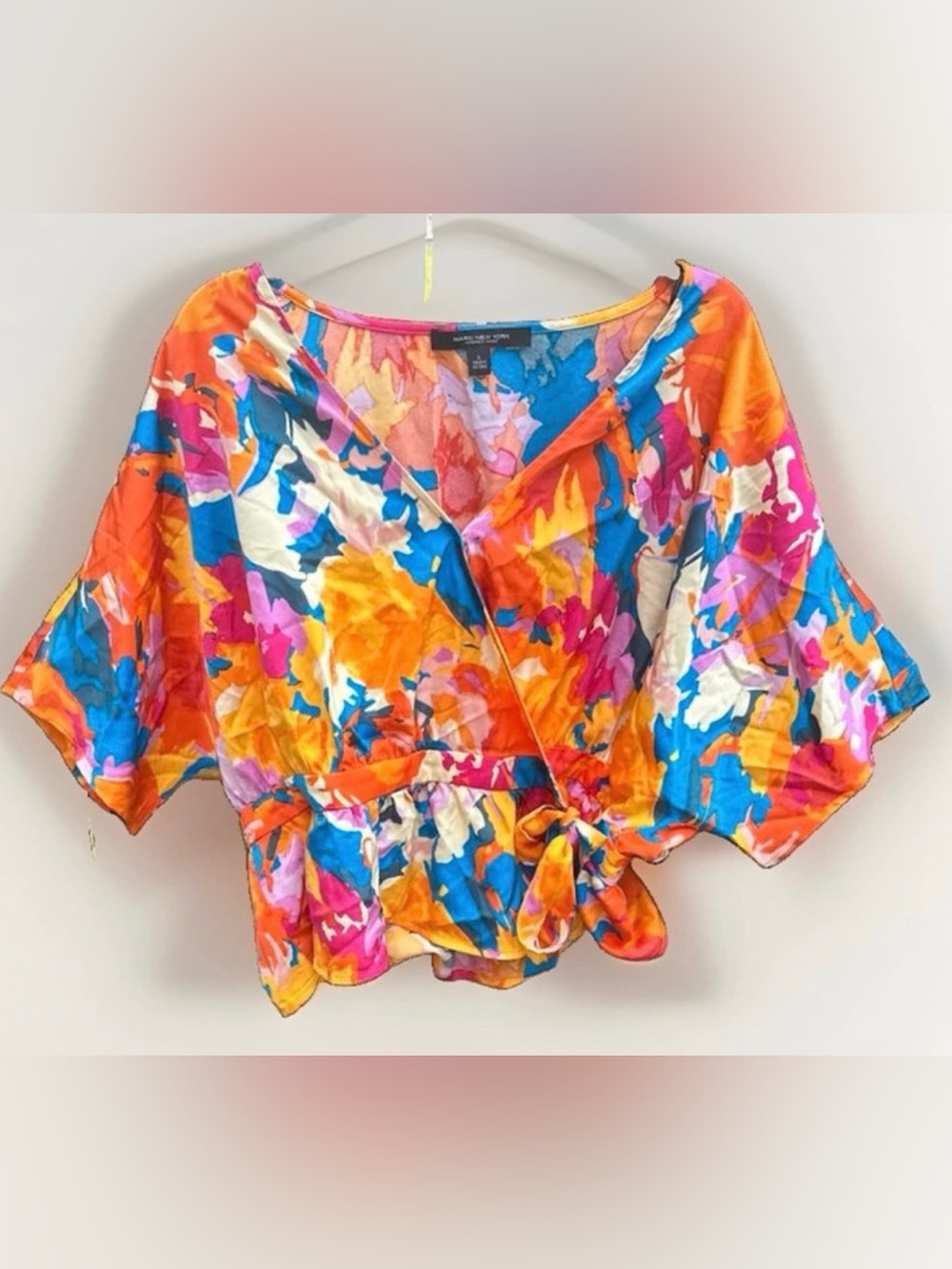 Vibrant Multicolor Floral Wrap Blouse - Tie-Waist